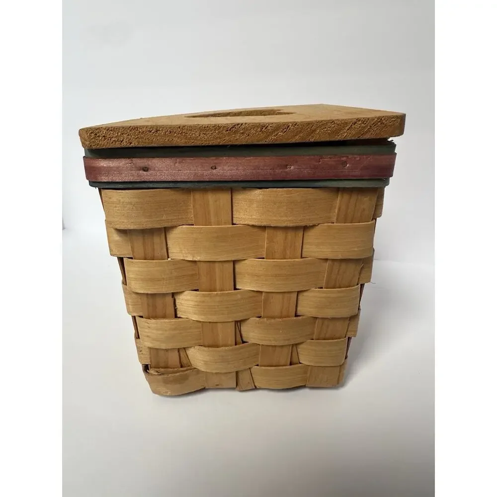 Woven Wood Tissue Box Cover Heart Cutout Rustic Country Farmhouse Basket
